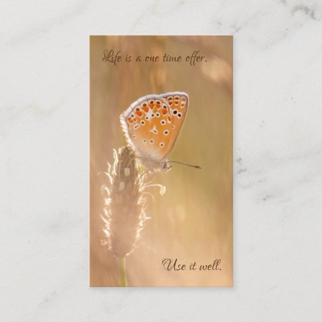 Tarjeta De Visita Hermosa mariposa con ramo de citas motivadoras (Anverso)