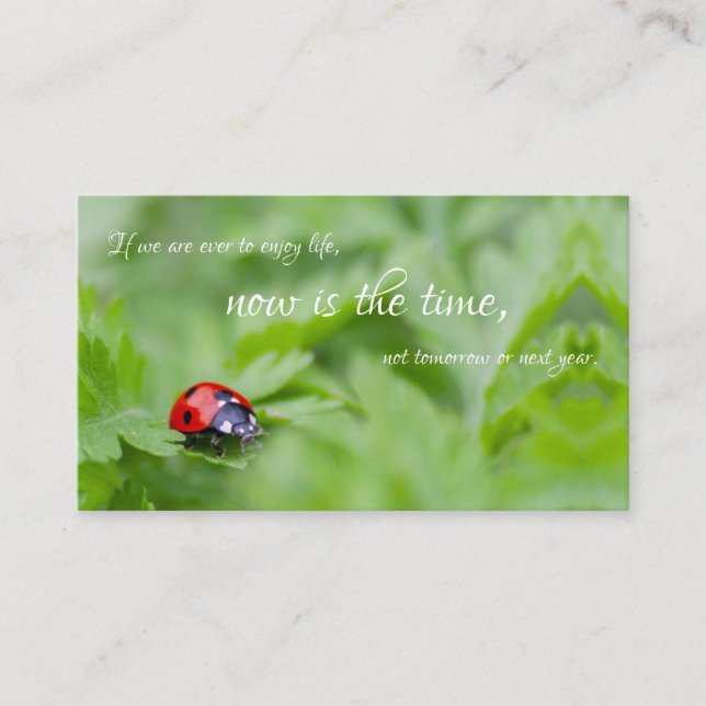Tarjeta De Visita Hermosa mariquita con cita motivadora (Anverso)