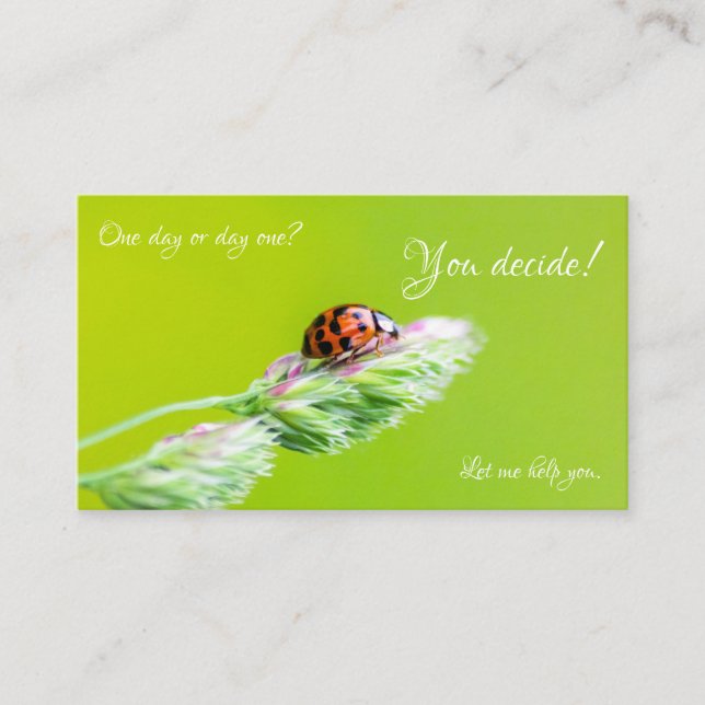 Tarjeta De Visita Hermosa mariquita con cita motivadora positiva (Anverso)