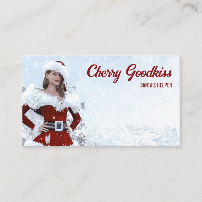 Tarjeta De Visita Hermosa mujer Navidad sobre el invierno (Anverso)