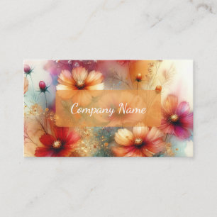 Tarjeta De Visita Hermosa Naranja y flores silvestres rojas