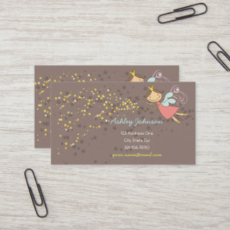 Tarjeta De Visita Hermosa Princesa y Estrellas mágicas de hadas rosa
