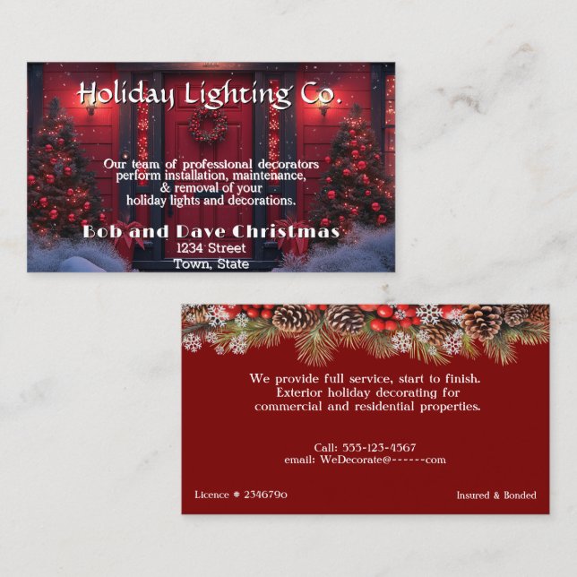 Tarjeta De Visita Hermosa puerta de Navidades rojos ilumina árboles  (Anverso / Reverso)