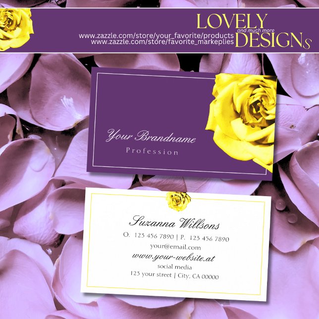 Tarjeta De Visita Hermosa rosa amarilla sobre morado simple sobresal (Subido por el creador)