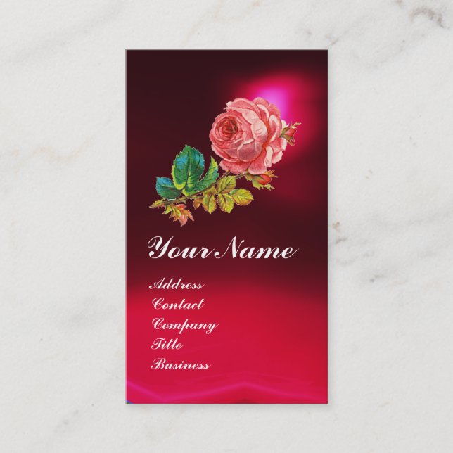 Tarjeta De Visita HERMOSA ROSA DE ROSA ROSA ROJA, Borgoña Roja (Anverso)