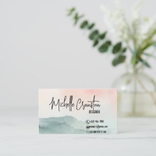 Tarjeta De Visita Hermosa Rubor Rosa y acuarela verde