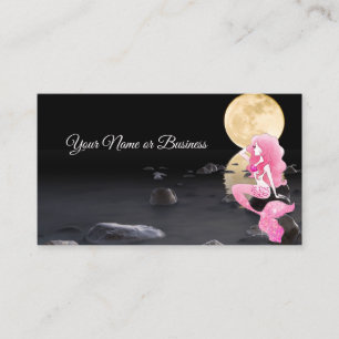 Tarjeta De Visita Hermosa sirena en rosa con luna llena