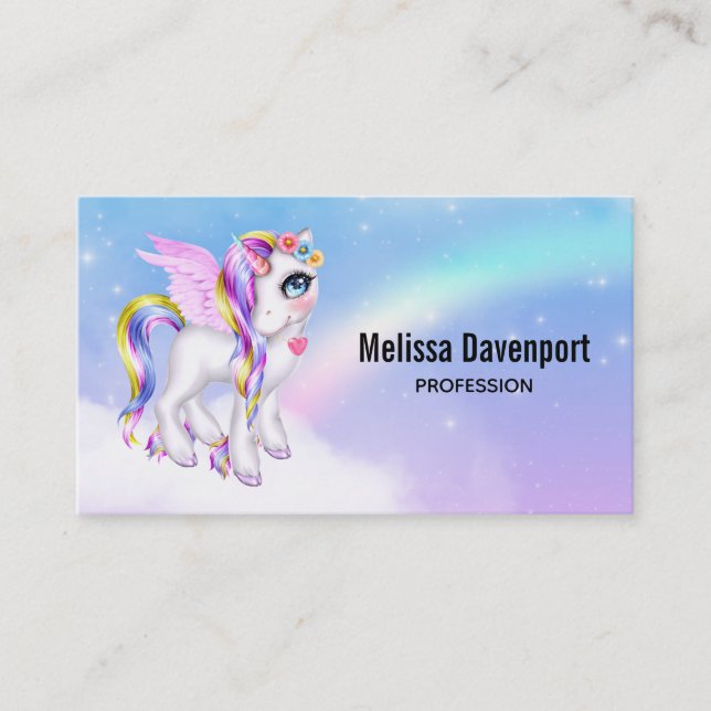 Tarjeta De Visita Hermosa unicornio con arcoiris (Anverso)