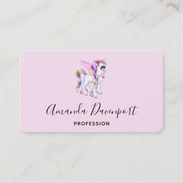 Tarjeta De Visita Hermosa unicornio con arcoiris (Anverso)