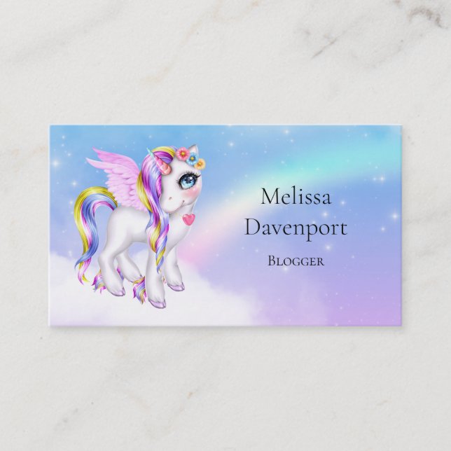 Tarjeta De Visita Hermosa unicornio con arcoiris (Anverso)