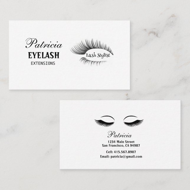 Tarjeta De Visita Hermosas Extensiones Eyelash Encendidos Técnicos (Anverso / Reverso)