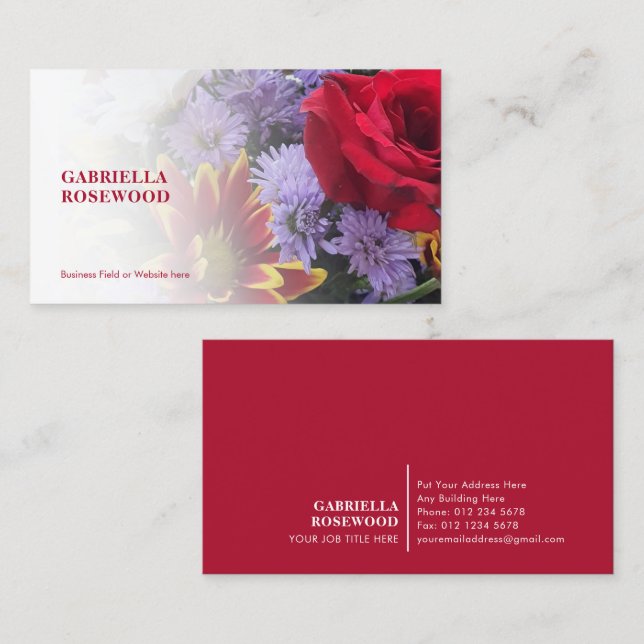 Tarjeta De Visita Hermosas Flores Con Blanco Degradante (Anverso / Reverso)