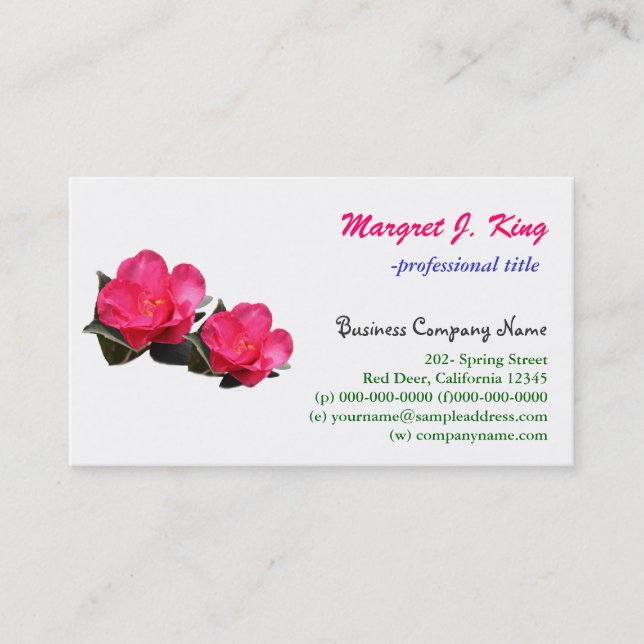 Tarjeta De Visita hermosas flores de camelia rosadas (Anverso)