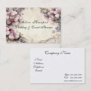 Tarjeta De Visita Hermosas flores de lavanda rosa filigrí dorada