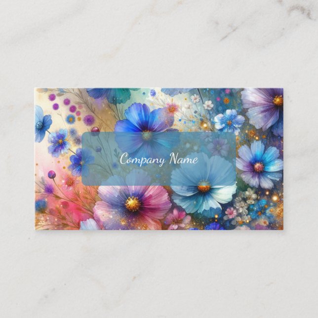 Tarjeta De Visita Hermosas flores naturales moradas y azules (Anverso)