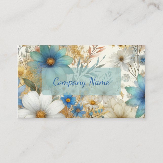 Tarjeta De Visita Hermosas flores silvestres azules y blancas (Anverso)