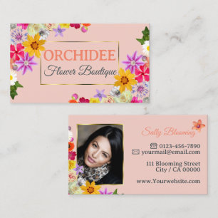 Tarjeta De Visita Hermosas Flores Silvestres Peach Fine Gold Frame P