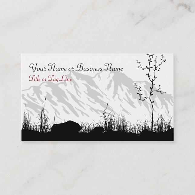 Tarjeta De Visita Hermosas Montañas de Silhouette Negro, Blanco, Roj (Anverso)