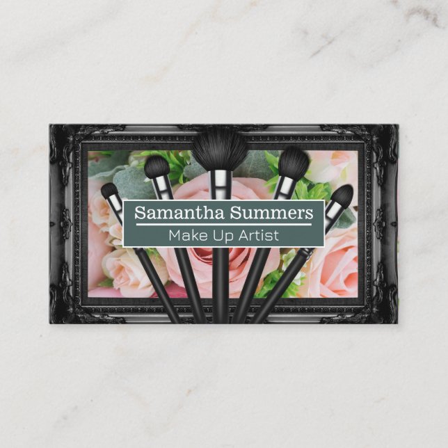 Tarjeta De Visita Hermosas rosas rosas | Pinceles de maquillaje (Anverso)