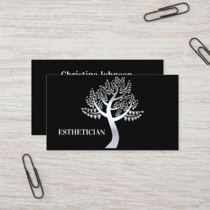 Tarjeta De Visita Hermoso árbol de negocios de plata negra