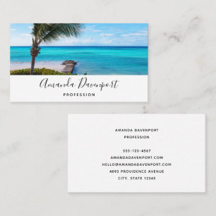 Tarjeta De Visita Hermoso árbol de palma tropical ventoso en la play