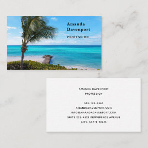 Tarjeta De Visita Hermoso árbol de palma tropical ventoso en la play