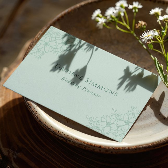 Tarjeta De Visita Hermoso Arte de la Línea Floral Verde del Mar (Subido por el creador)