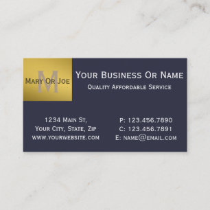 Tarjeta De Visita Hermoso azul índigo con monograma de lujo dorado