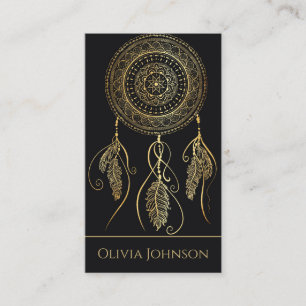 Tarjeta De Visita Hermoso Black Gold Dream Catcher Mandala