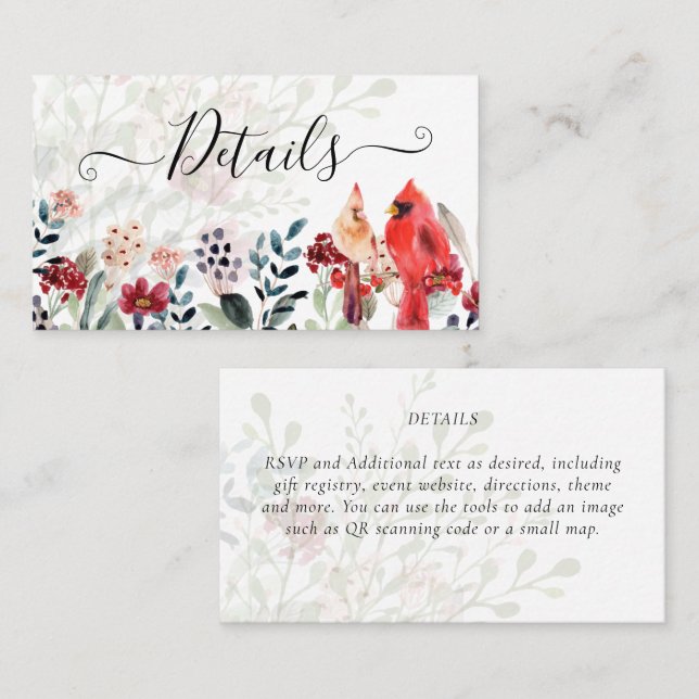 Tarjeta De Visita Hermoso Boda de Aves CARDINALES Rojas (Anverso / Reverso)