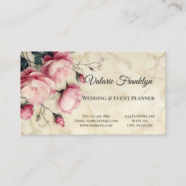 Tarjeta De Visita Hermoso Boda de rosas rosas rosas (Anverso)