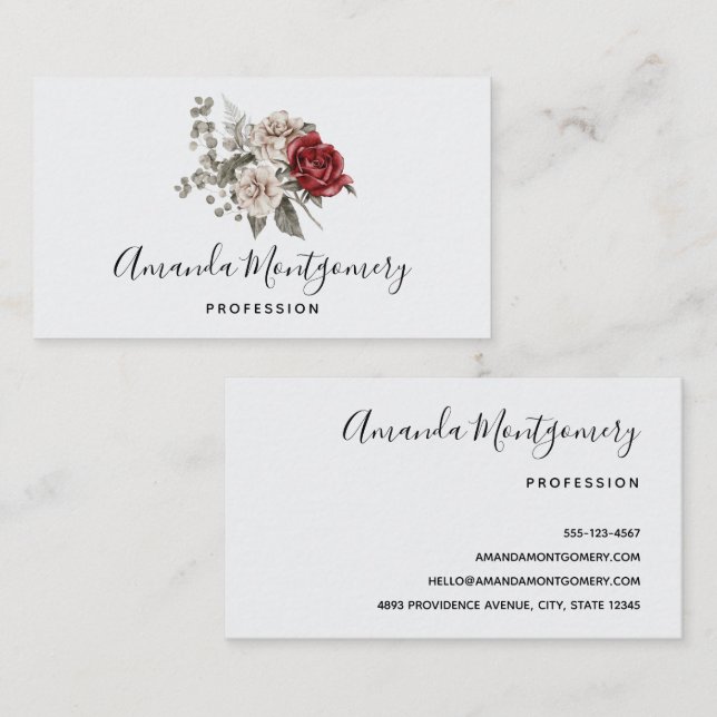 Tarjeta De Visita Hermoso Bouquet floral de rosas rojas y blancas (Anverso / Reverso)
