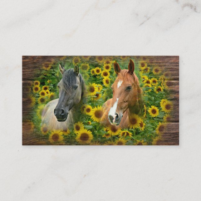 Tarjeta De Visita Hermoso caballo en campo de girasoles (Anverso)