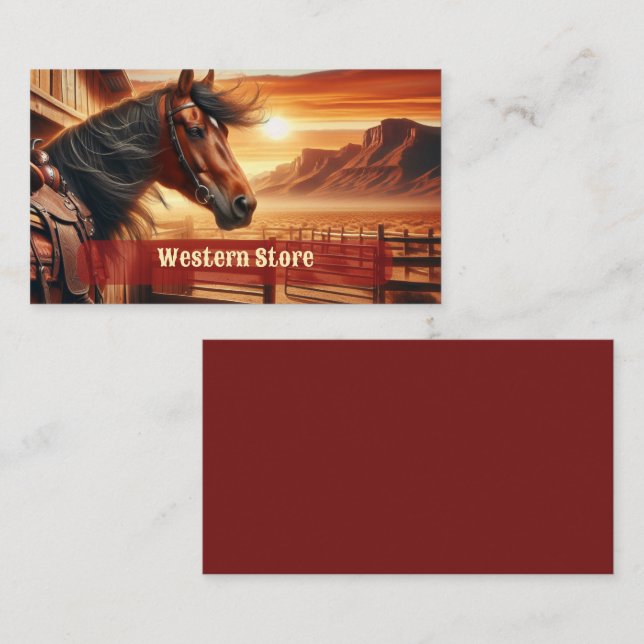 Tarjeta De Visita Hermoso caballo en el desierto al atardecer (Anverso / Reverso)