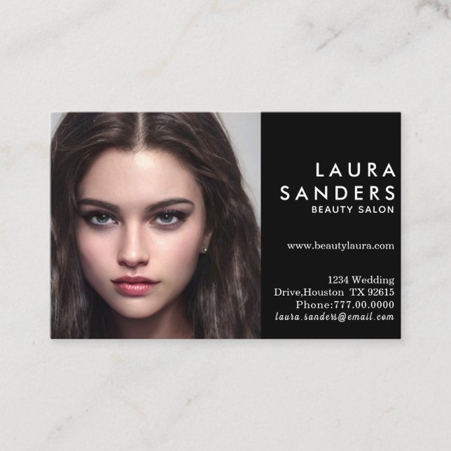 Tarjeta De Visita Hermoso Chica de pelo oscuro Salón de belleza eleg (Anverso)