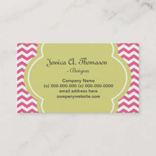 Tarjeta De Visita Hermoso, elegante, moderno rosa, Chevron verde