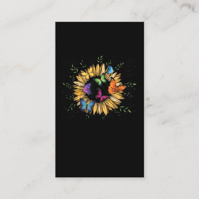 Tarjeta De Visita Hermoso girasol y mariposas cúrcutas (Anverso)
