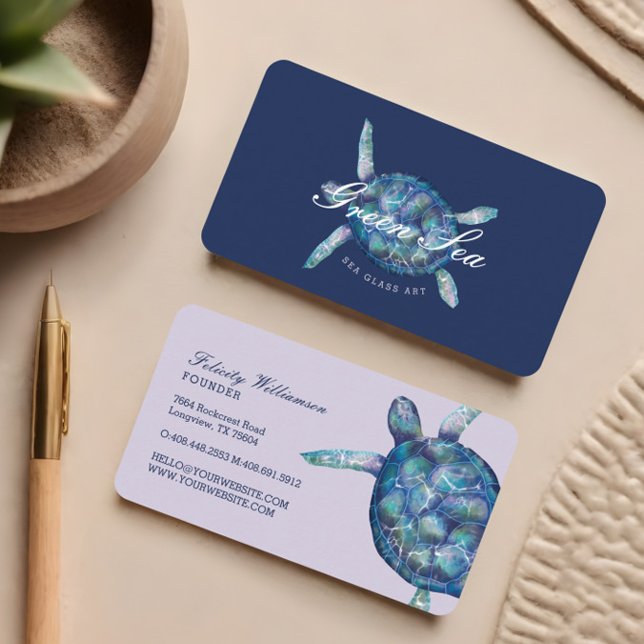 Tarjeta De Visita Hermoso Ilustracion de tortugas marinas (Beautiful Swimming Ocean Sea Turtle Illustration Business Card)