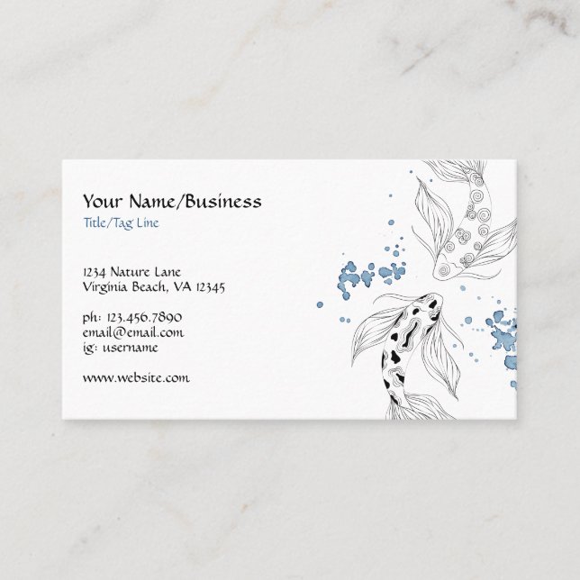 Tarjeta De Visita Hermoso Koi Fish Japonés Nadando (Anverso)