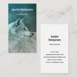 Tarjeta De Visita Hermoso lobo gris en un bosque oscuro