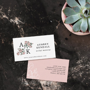 Tarjeta De Visita Hermoso Monograma Inicial Floral Rosa Rubor 2