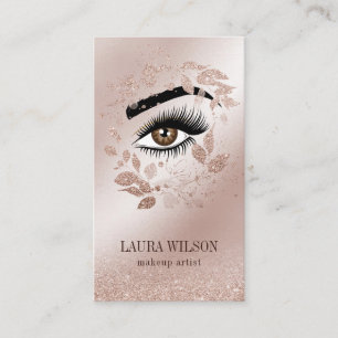 Tarjeta De Visita Hermoso ojo con flores color oro Rosa