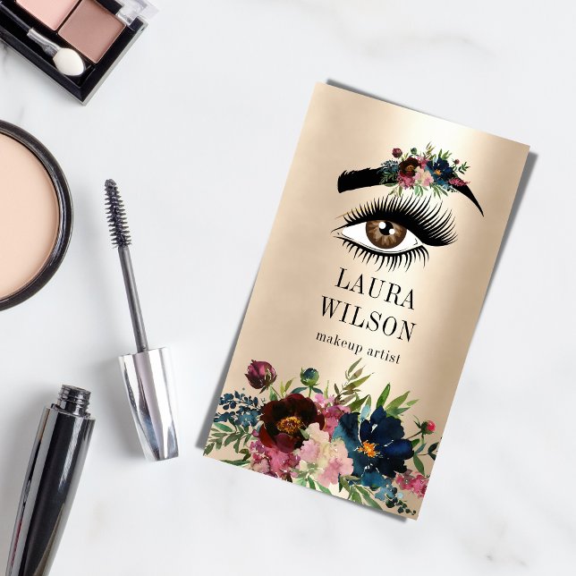 Tarjeta De Visita Hermoso ojo con flores de color de agua de Borgoña (Subido por el creador)