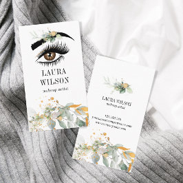 Tarjeta De Visita Hermoso ojo con flores de color de agua verde