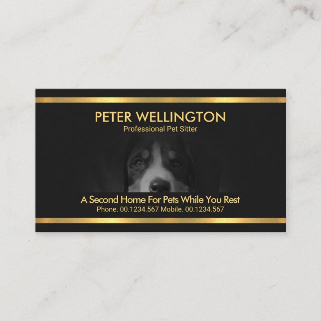 Tarjeta De Visita Hermoso perro Motif rayas de oro Mascota Sitter (Anverso)