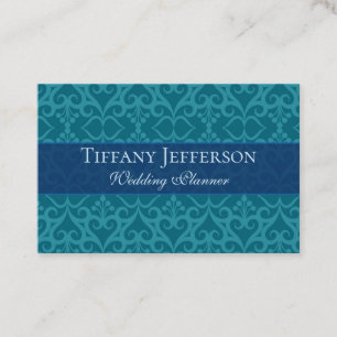 Tarjeta De Visita Hermoso planificador de casamiento de damasco azul