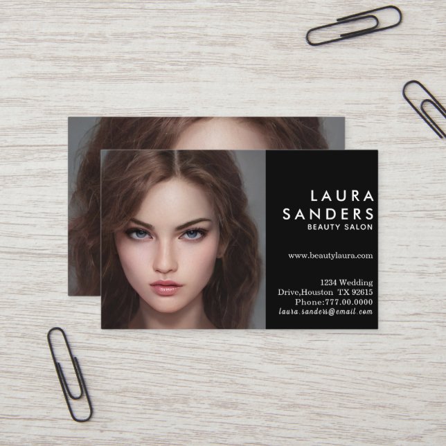 Tarjeta De Visita Hermoso salón de belleza Chica elegante (Anverso/Reverso In Situ)