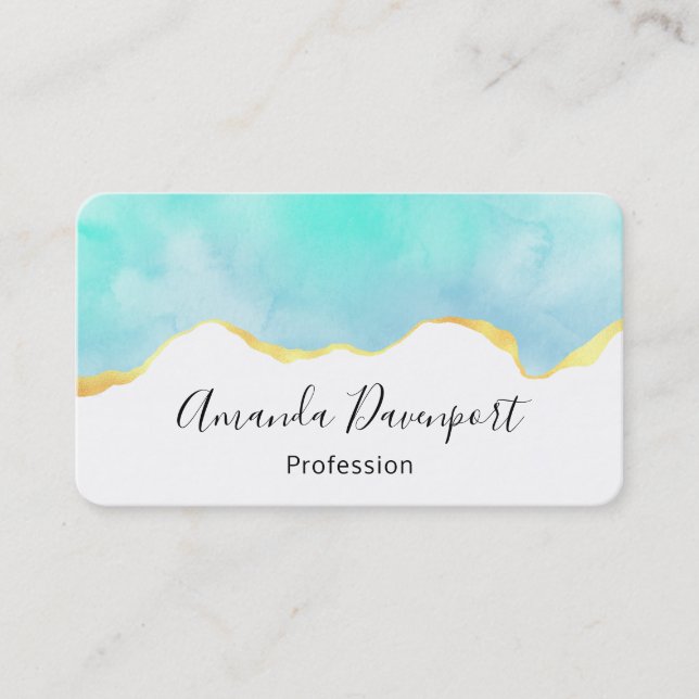 Tarjeta De Visita Hermoso verde tropical con borde dorado (Anverso)
