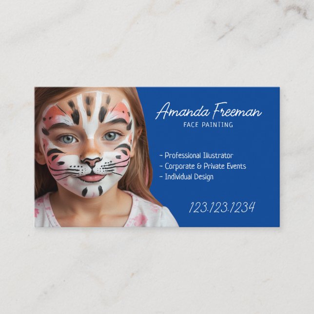 Tarjeta De Visita Hermosos niños azules y blancos enfrentan pintura (Anverso)