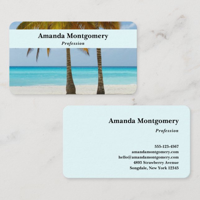 Tarjeta De Visita Hermosos palmeros en una playa tropical (Anverso / Reverso)